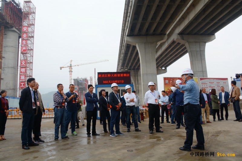 图1：视察团听取灵江特大桥建设情况