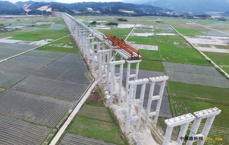图为北新路桥福建顺邵高速项目河坊特大桥架梁施工现场 